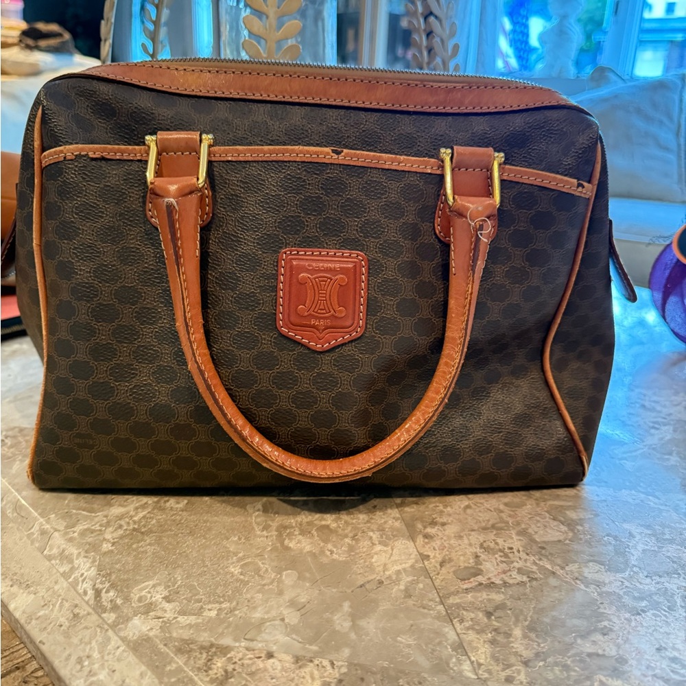 ⚜️ Celine Boston Bag Brown and Tan Monogram Handbag ⚜️